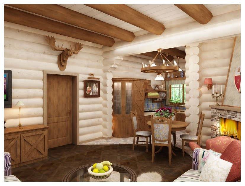 Интерьер деревянного дома из бревен
