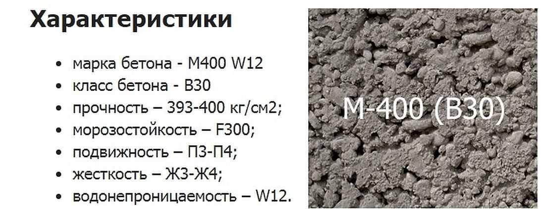 Бетон марки М400: состав, характеристики, пропорции