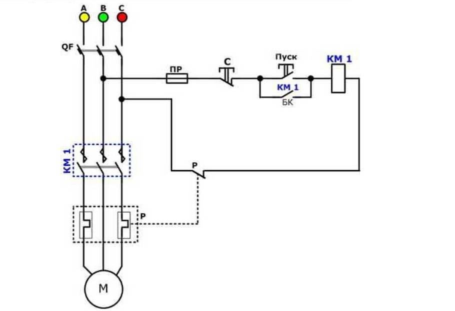 Наглядная схема подключения магнитного пускателя