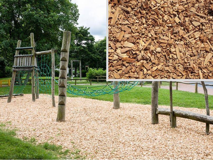 Щепа для покрытия детской площадки. Щепа на детской площадке. Рубер мульча. Рубер мульча. Щепа для площадок.