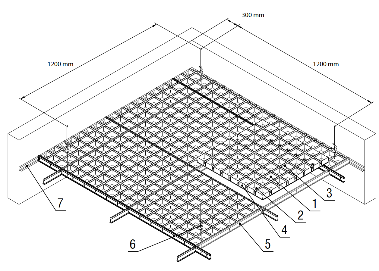 Ячеистый подвесной потолок: решетчатый 600х600 и растровый, установка и цена