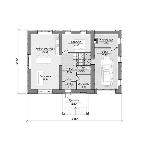 Проект одноэтажного дома с тремя спальнями 9 на 12